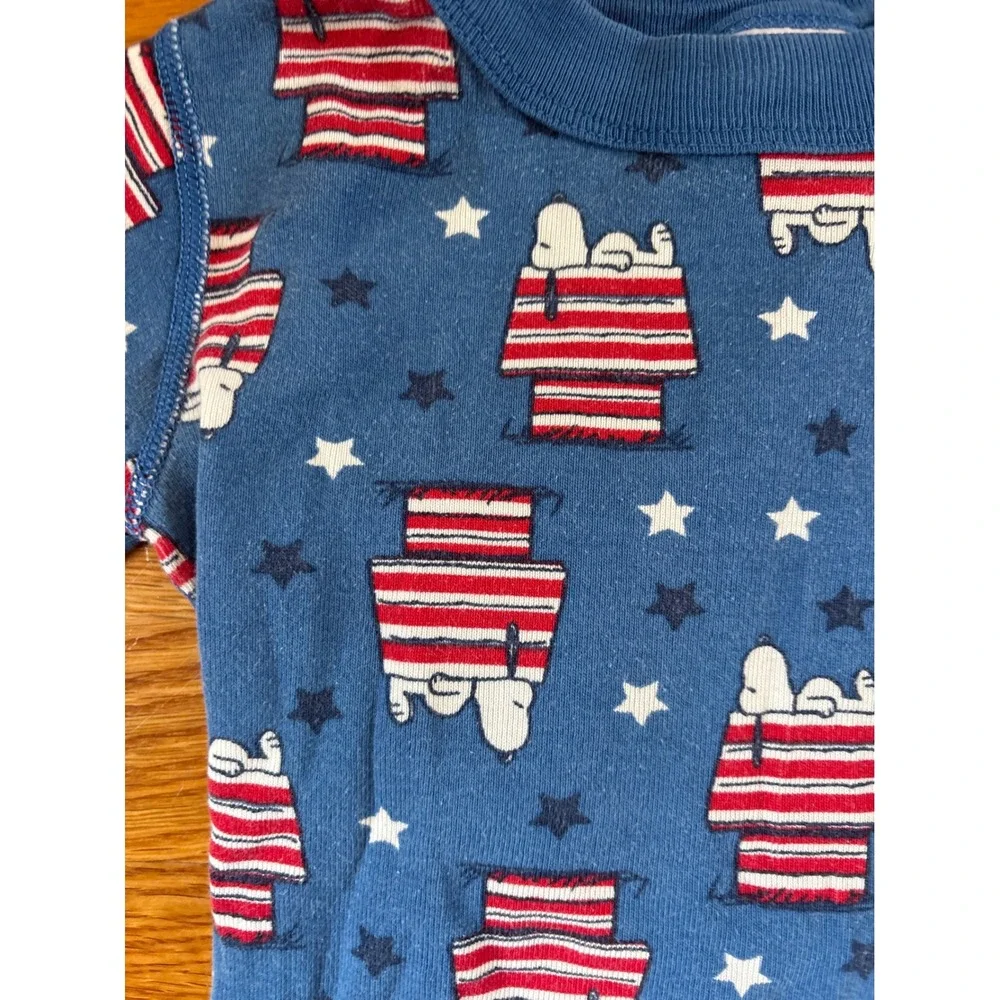 Hanna Andersson Peanuts Snoopy Pajamas Set Organic Cotton Blue Red Stars US 6-7